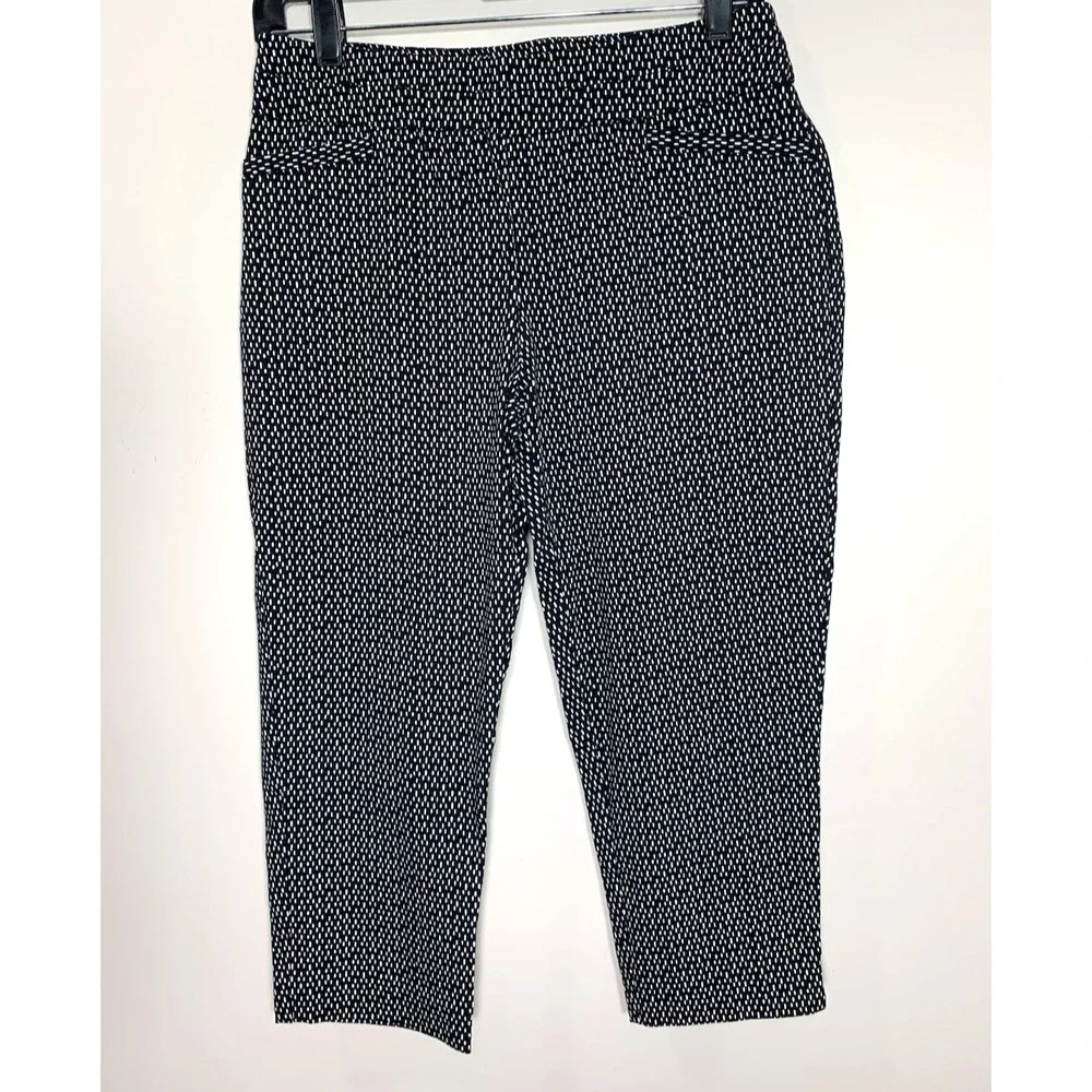 Apt. 9 Pant Womens Petite 8 Black‎ White Geo Print Crop Stretch Chino Pull On